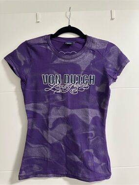 Von Dutch Los Angeles Y2K Purple Tie Dye Glitter T-shirt